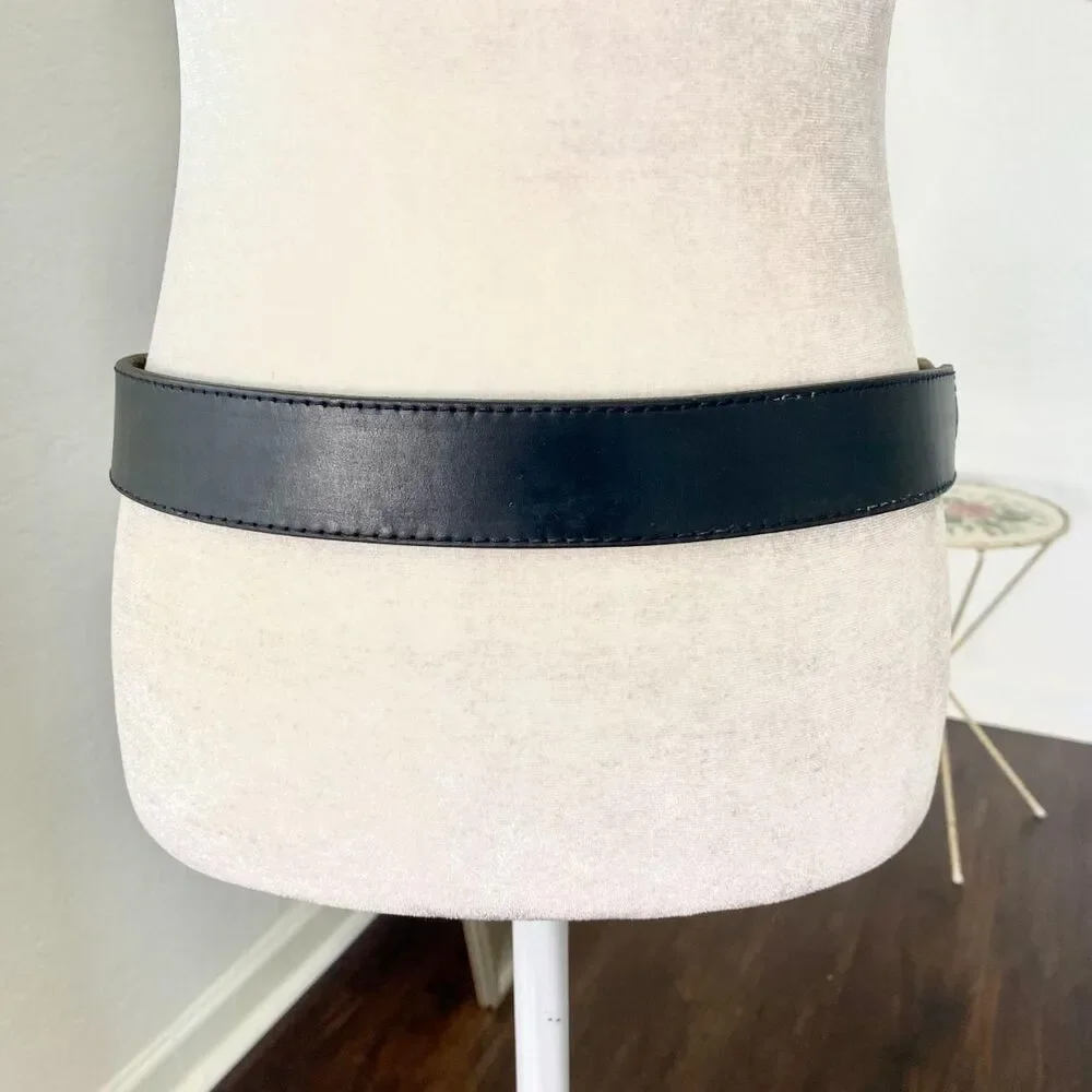 Vintage Theo's For Women Flower Embossed Black Leather Waist Belt 28.5